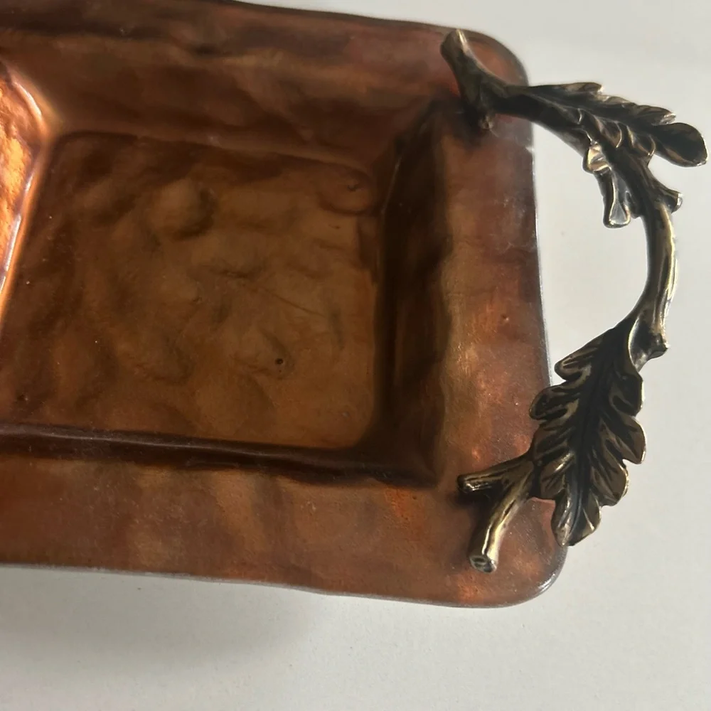 Pier 1 Imports Hammered Metal lacquered  Tray with handles